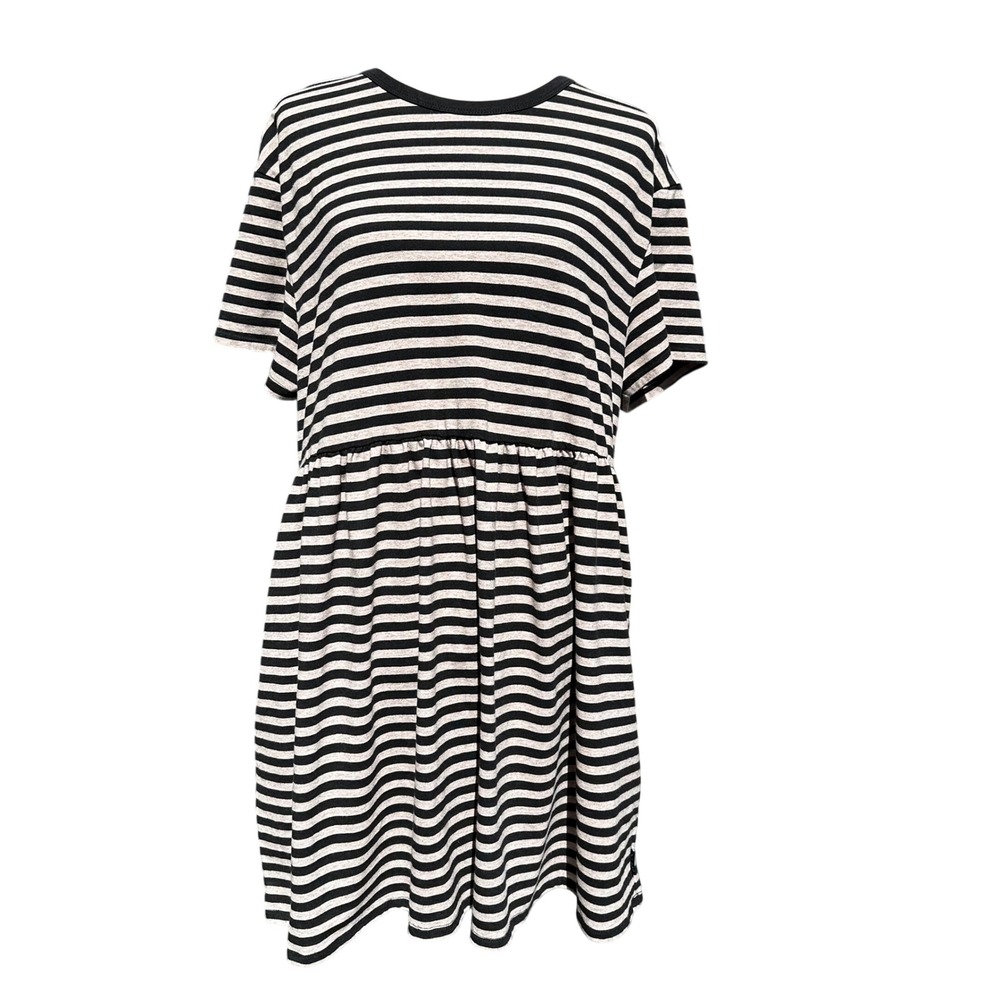 Girrlscout Tomboy Butterfly Striped Jordan Babydoll Dress Tan Black Pockets